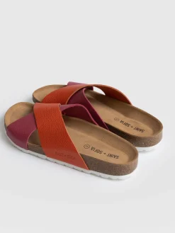 Clogs & Slides|Sandals|Saint and Sofia Cross Over Slides - Orange & Pink