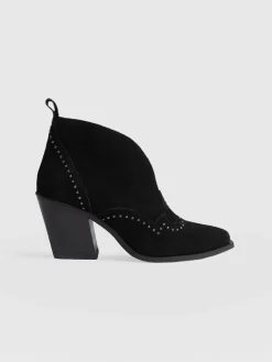 Boots|Leather|Saint and Sofia Dallas Studded Ankle Boot - Black