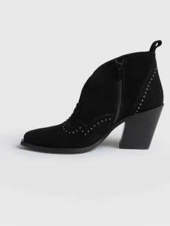 Boots|Leather|Saint and Sofia Dallas Studded Ankle Boot - Black