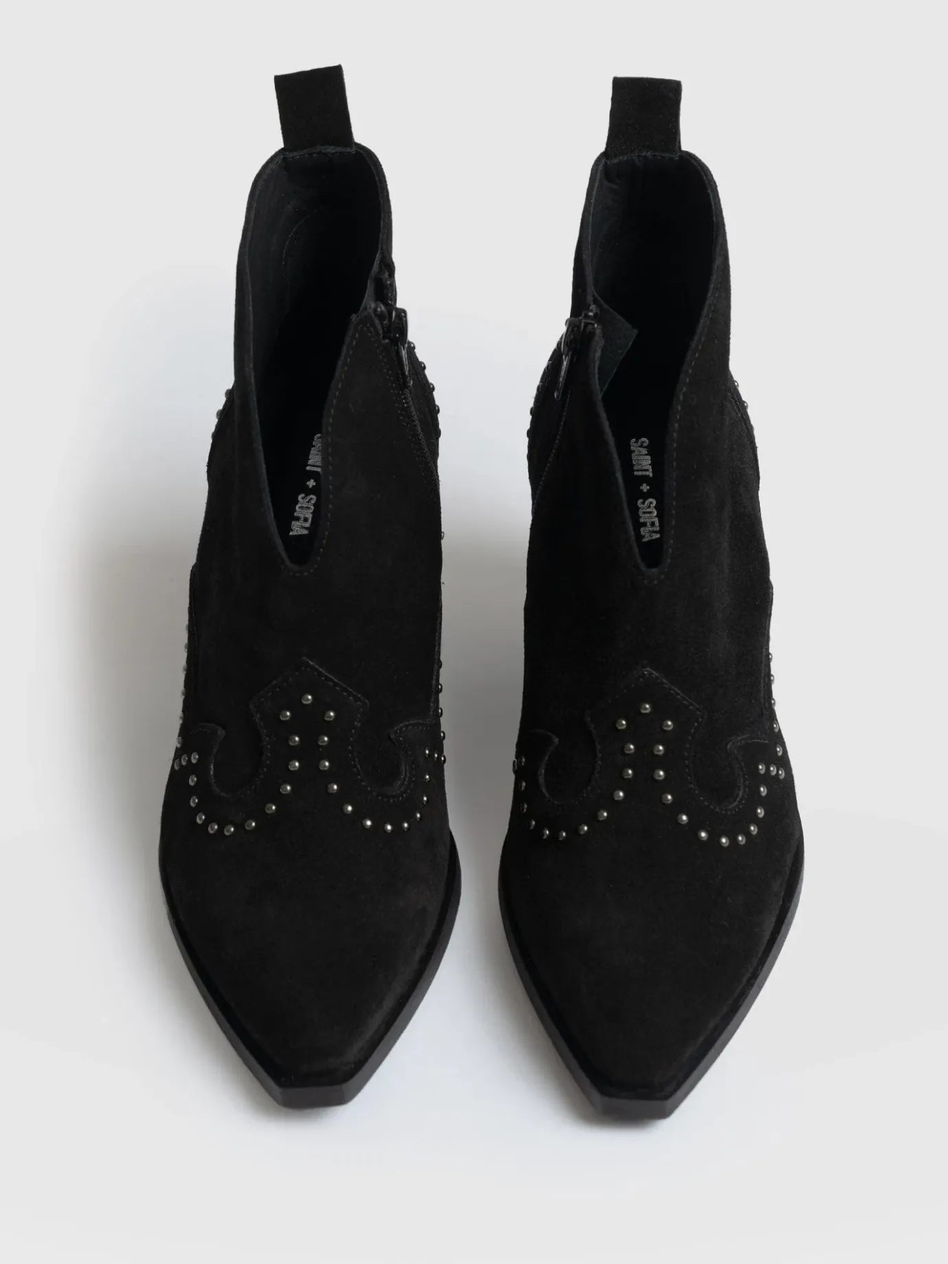 Boots|Leather|Saint and Sofia Dallas Studded Ankle Boot - Black