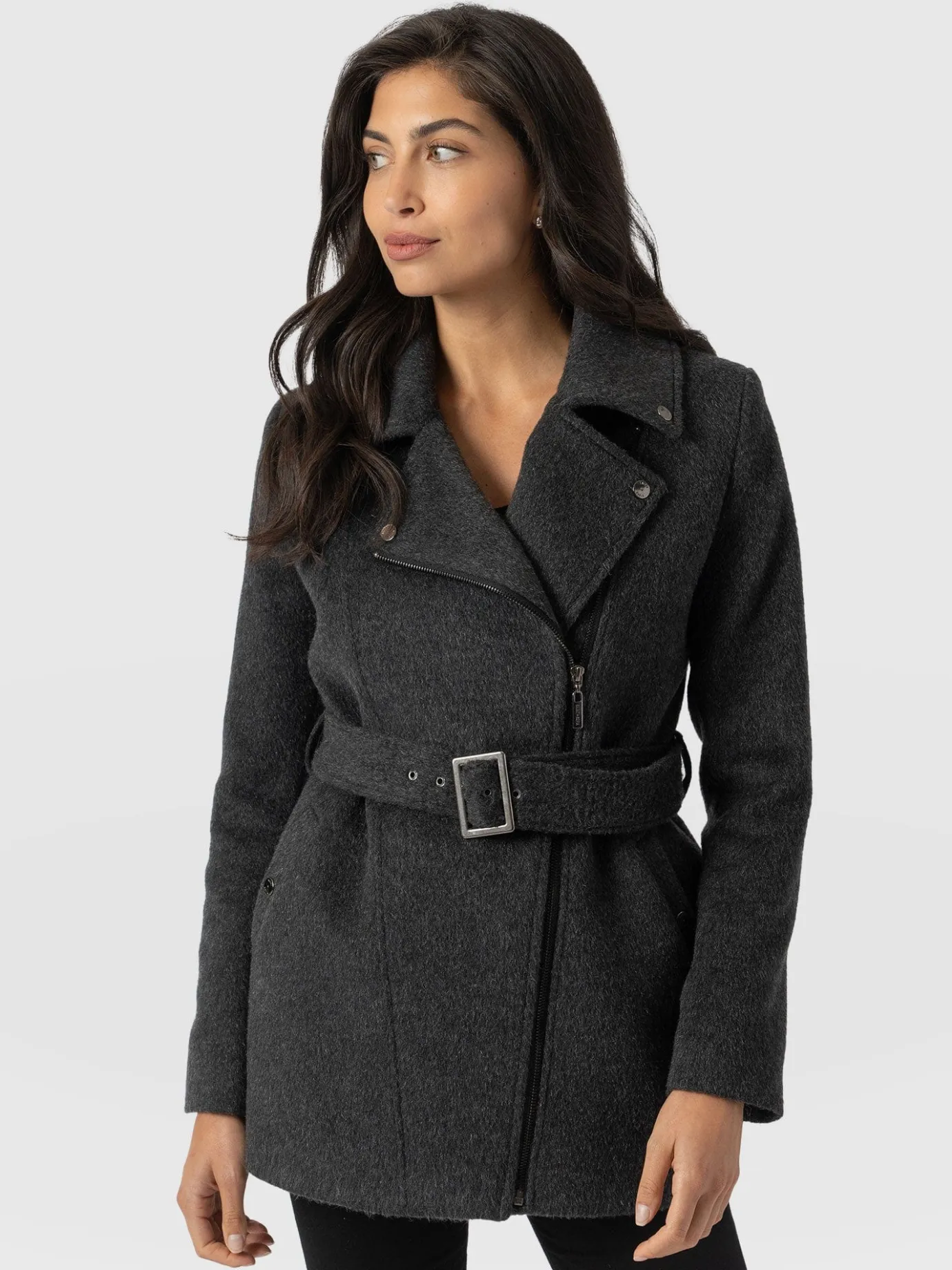 Coats & Jackets|Saint and Sofia Daltrey Biker Coat - Charcoal