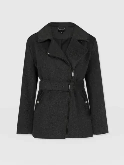 Coats & Jackets|Saint and Sofia Daltrey Biker Coat - Charcoal
