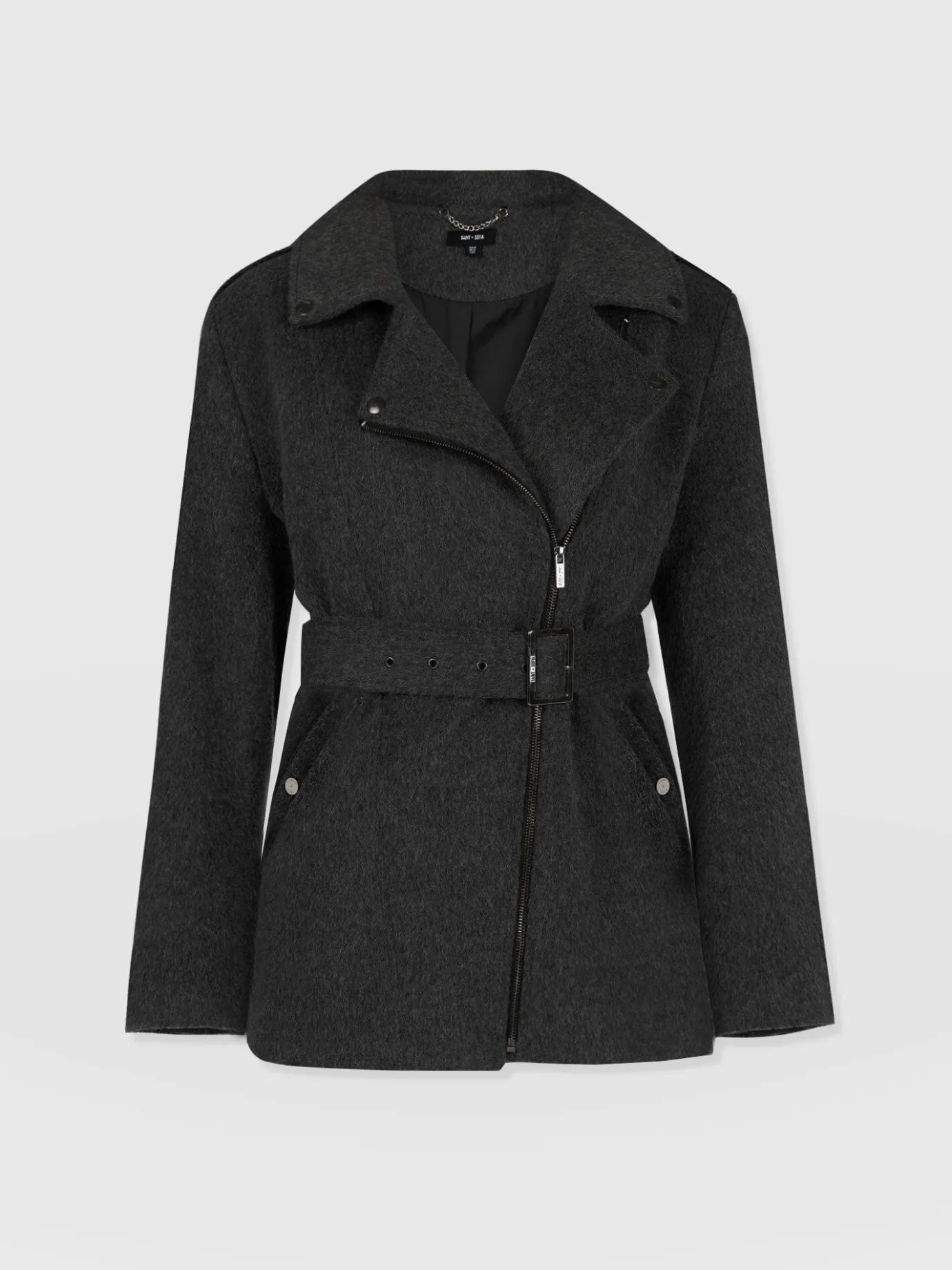 Coats & Jackets|Saint and Sofia Daltrey Biker Coat - Charcoal