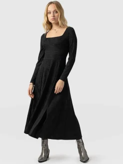 Dresses|Saint and Sofia Darcey Flared Dress - Black Jacquard