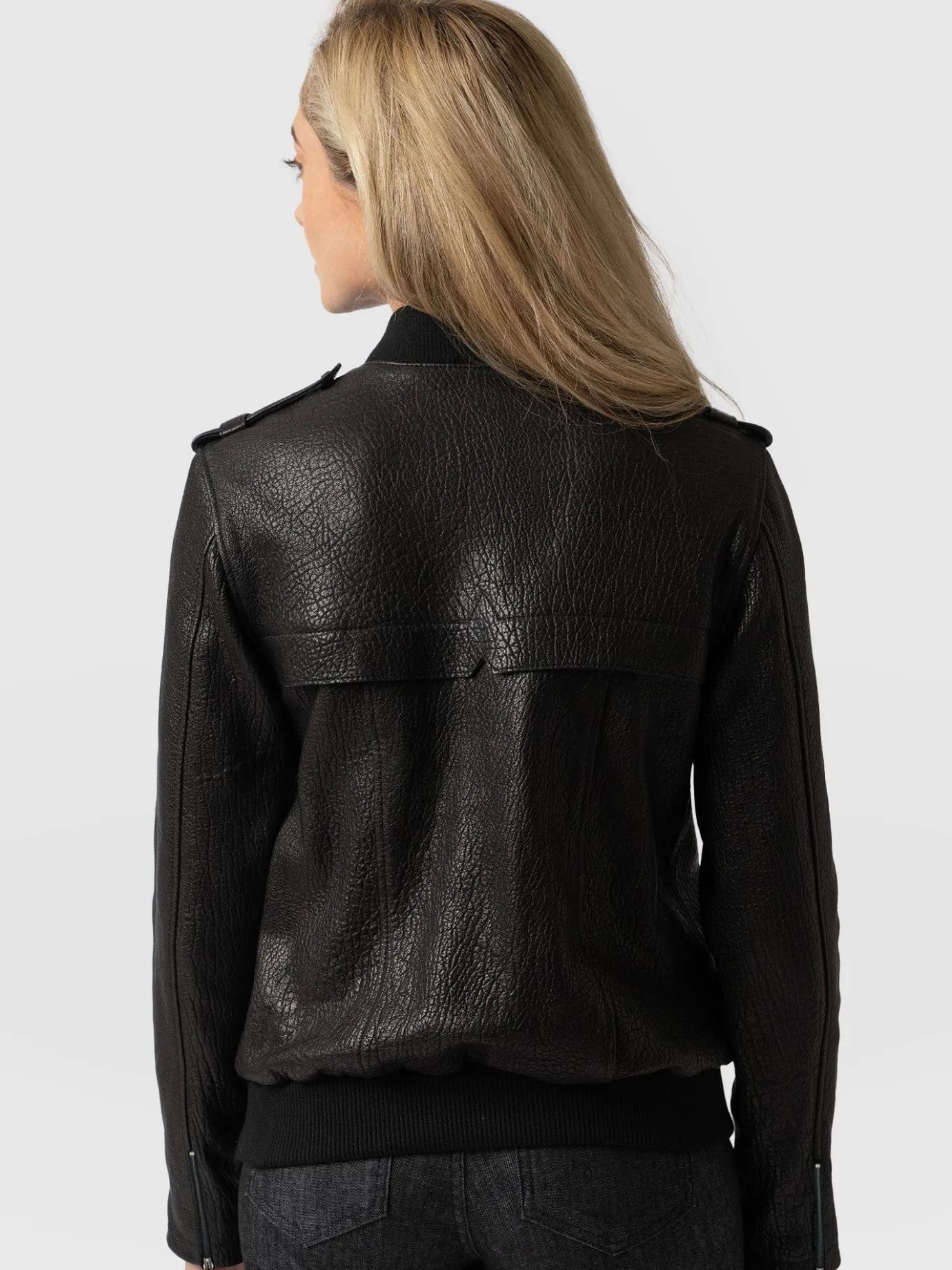Coats & Jackets|Leather|Saint and Sofia Delphi Leather Bomber Jacket - Black