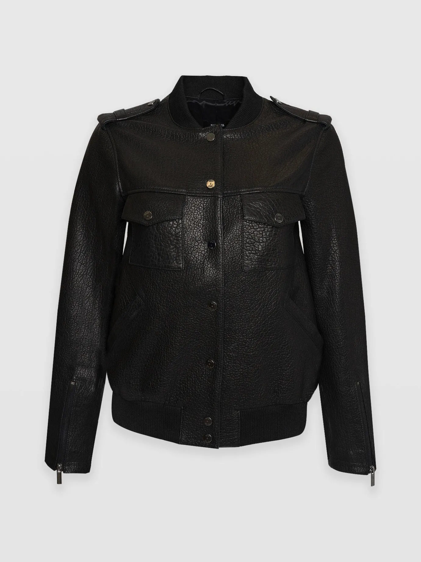 Coats & Jackets|Leather|Saint and Sofia Delphi Leather Bomber Jacket - Black