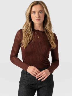 T-shirts & Tanks|Saint and Sofia Demi Lace Long Sleeve Tee - Maroon