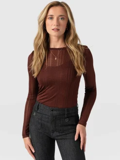 T-shirts & Tanks|Saint and Sofia Demi Lace Long Sleeve Tee - Maroon