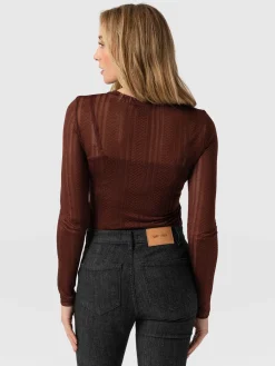 T-shirts & Tanks|Saint and Sofia Demi Lace Long Sleeve Tee - Maroon