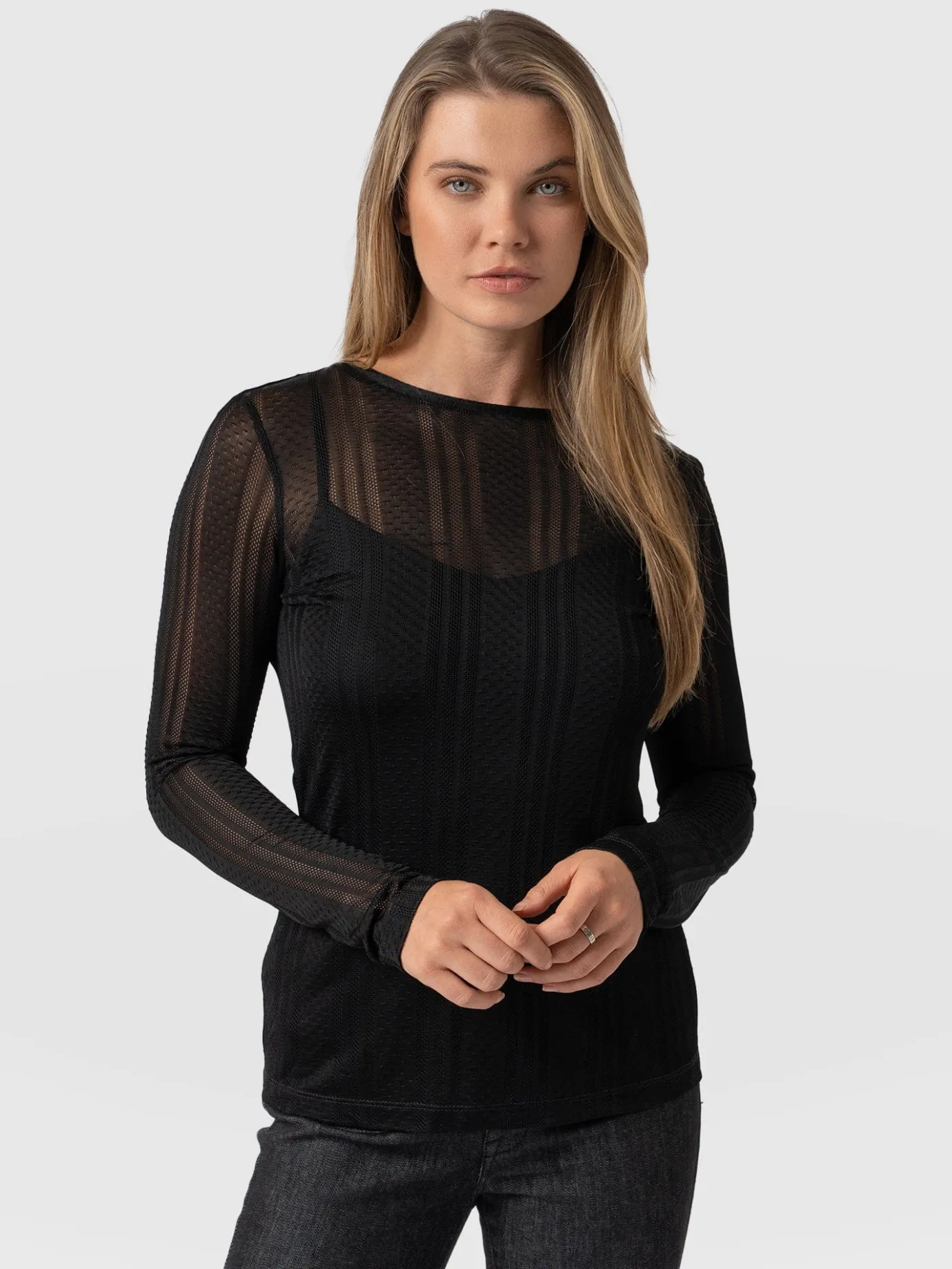 T-shirts & Tanks|Saint and Sofia Demi Lace Long Sleeve Tee - Black