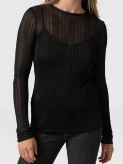 T-shirts & Tanks|Saint and Sofia Demi Lace Long Sleeve Tee - Black