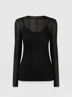 T-shirts & Tanks|Saint and Sofia Demi Lace Long Sleeve Tee - Black