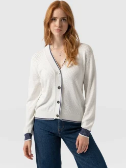 Knitwear|Saint and Sofia Diamond Knit Cardigan - White