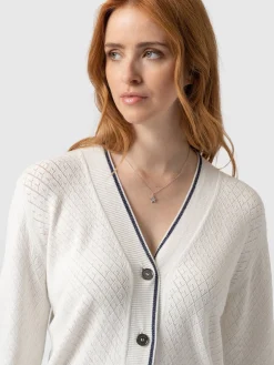 Knitwear|Saint and Sofia Diamond Knit Cardigan - White