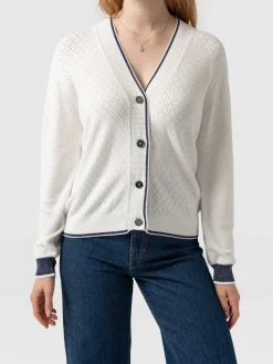 Knitwear|Saint and Sofia Diamond Knit Cardigan - White