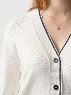 Knitwear|Saint and Sofia Diamond Knit Cardigan - White