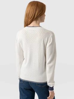 Knitwear|Saint and Sofia Diamond Knit Cardigan - White