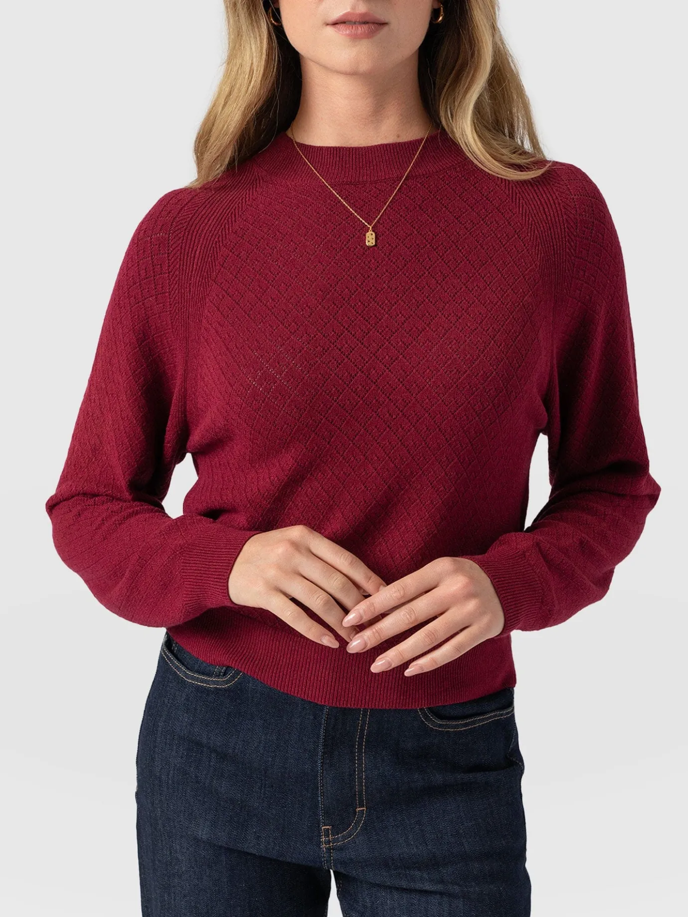 Knitwear|Sweaters|Saint and Sofia Diamond Knit Sweater - Deep Pink
