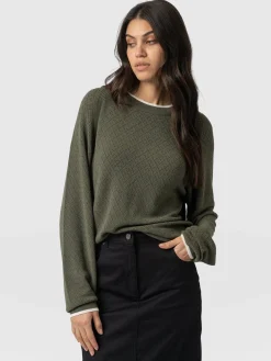 Knitwear|Sweaters|Saint and Sofia Diamond Knit Sweater - Khaki