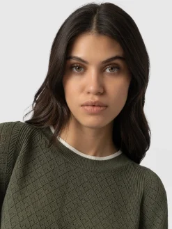 Knitwear|Sweaters|Saint and Sofia Diamond Knit Sweater - Khaki