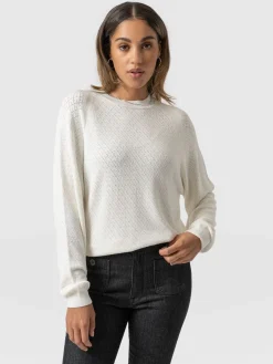 Knitwear|Saint and Sofia Diamond Knit Sweater - White