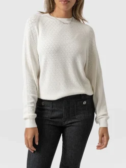 Knitwear|Saint and Sofia Diamond Knit Sweater - White
