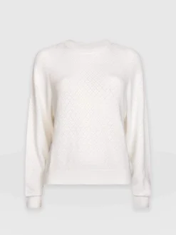 Knitwear|Saint and Sofia Diamond Knit Sweater - White