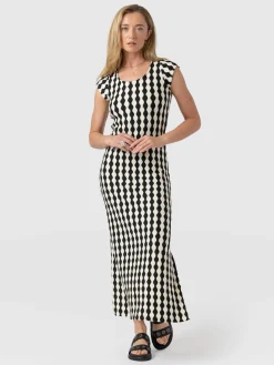 Dresses|Saint and Sofia Elise Scoop Neck Midaxi Dress - Black/Cream