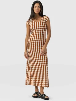 Dresses|Saint and Sofia Elise Scoop Neck Midaxi Dress - Brown/Cream