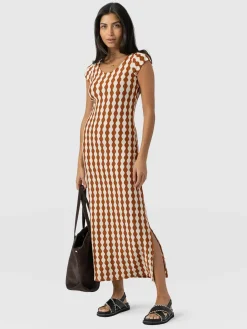 Dresses|Saint and Sofia Elise Scoop Neck Midaxi Dress - Brown/Cream