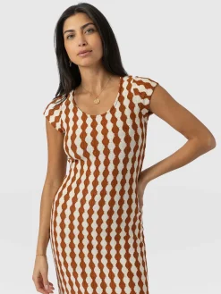 Dresses|Saint and Sofia Elise Scoop Neck Midaxi Dress - Brown/Cream