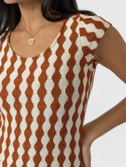 Dresses|Saint and Sofia Elise Scoop Neck Midaxi Dress - Brown/Cream
