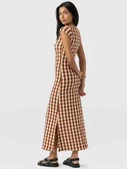 Dresses|Saint and Sofia Elise Scoop Neck Midaxi Dress - Brown/Cream
