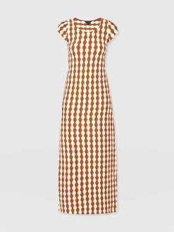Dresses|Saint and Sofia Elise Scoop Neck Midaxi Dress - Brown/Cream