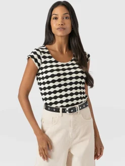 T-shirts & Tanks|Saint and Sofia Elise Scoop Neck Tee - Black/Cream