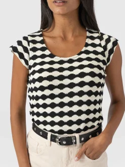 T-shirts & Tanks|Saint and Sofia Elise Scoop Neck Tee - Black/Cream