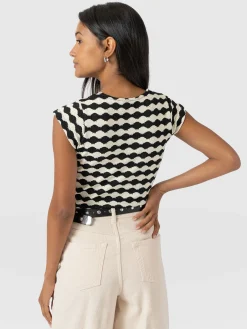 T-shirts & Tanks|Saint and Sofia Elise Scoop Neck Tee - Black/Cream