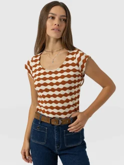 T-shirts & Tanks|Saint and Sofia Elise Scoop Neck Tee - Brown/Cream