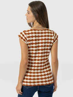 T-shirts & Tanks|Saint and Sofia Elise Scoop Neck Tee - Brown/Cream