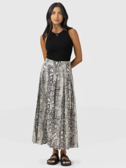 Skirts|Saint and Sofia Eliza Pleated Skirt - Cream Snake