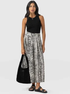 Skirts|Saint and Sofia Eliza Pleated Skirt - Cream Snake