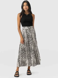 Skirts|Saint and Sofia Eliza Pleated Skirt - Cream Snake