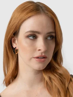 Gold Jewelry|Jewelry|Saint and Sofia Enamel Hoop Earrings - Gold/Black