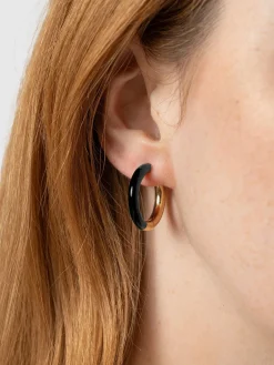 Gold Jewelry|Jewelry|Saint and Sofia Enamel Hoop Earrings - Gold/Black