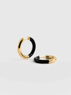Gold Jewelry|Jewelry|Saint and Sofia Enamel Hoop Earrings - Gold/Black