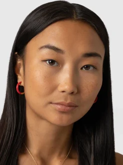 Gold Jewelry|Jewelry|Saint and Sofia Enamel Hoop Earrings - Gold/Red