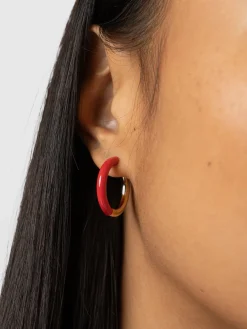 Gold Jewelry|Jewelry|Saint and Sofia Enamel Hoop Earrings - Gold/Red