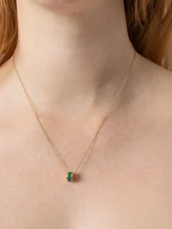 Gold Jewelry|Jewelry|Saint and Sofia Enamel Stripe Charm Necklace - Gold/Green