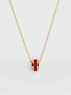 Gold Jewelry|Jewelry|Saint and Sofia Enamel Stripe Charm Necklace - Gold/Red
