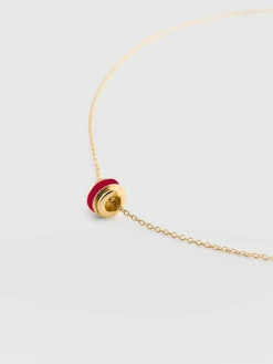 Gold Jewelry|Jewelry|Saint and Sofia Enamel Stripe Charm Necklace - Gold/Red